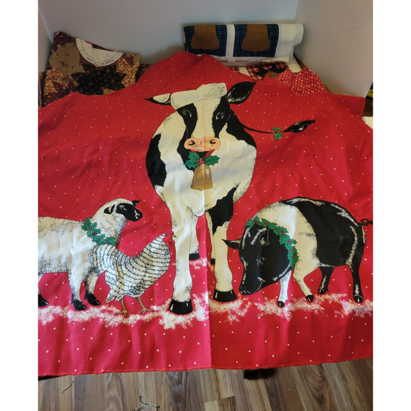 Fabric & Aprons To Sew Holiday Christmas Santa Claus Animal Print Textile - Picture 2 of 7